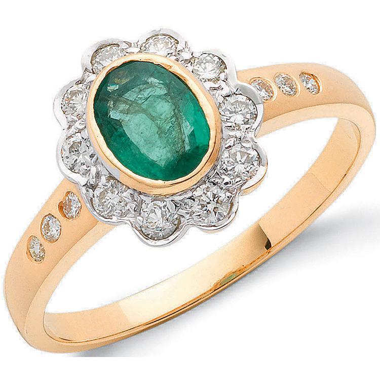 18ct Gold Emerald and Diamond Oval Cluster Ring - Image 3