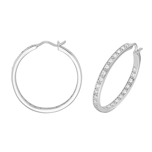 20mm Silver Hoop Earrings with CZ's