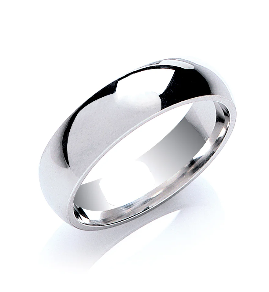 Unisex Silver Court Wedding Band Ring 5mm
