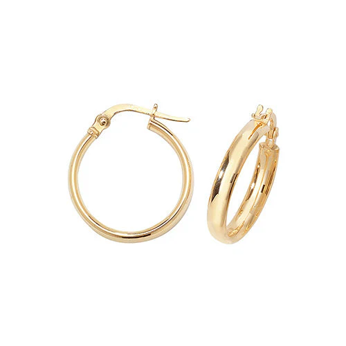 9ct Gold 15mm Round Hoop Earrings