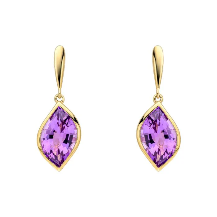 9ct Gold Amethyst Flame Drop Earrings - Image 2