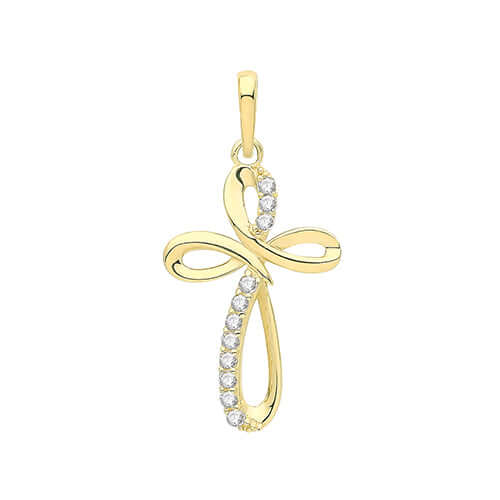 9ct Gold CZ Infinity Cross Pendant