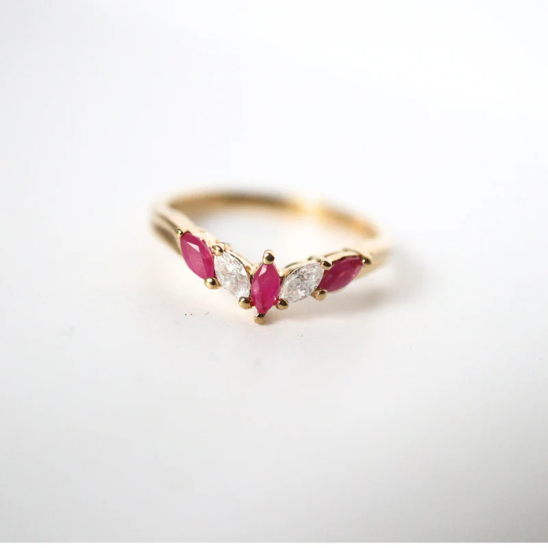 9ct Gold Ruby and Cubic Zirconia Wishbone Ring - Image 2