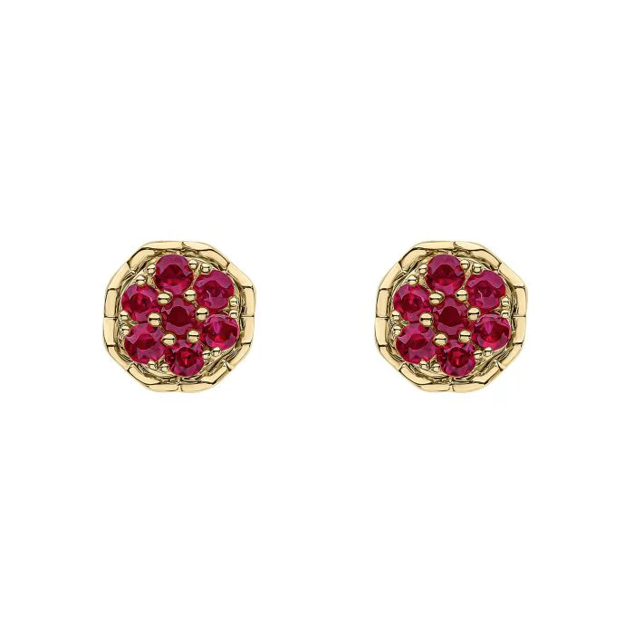 9ct Gold Ruby Cluster Earrings