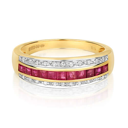 9ct Gold Ruby & Diamond Band Ring
