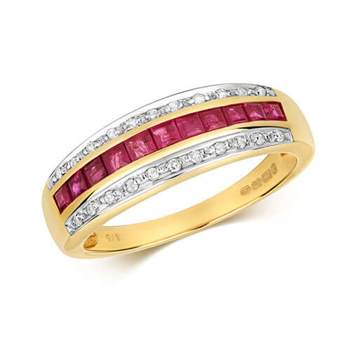 9ct Gold Ruby & Diamond Band Ring - Image 2