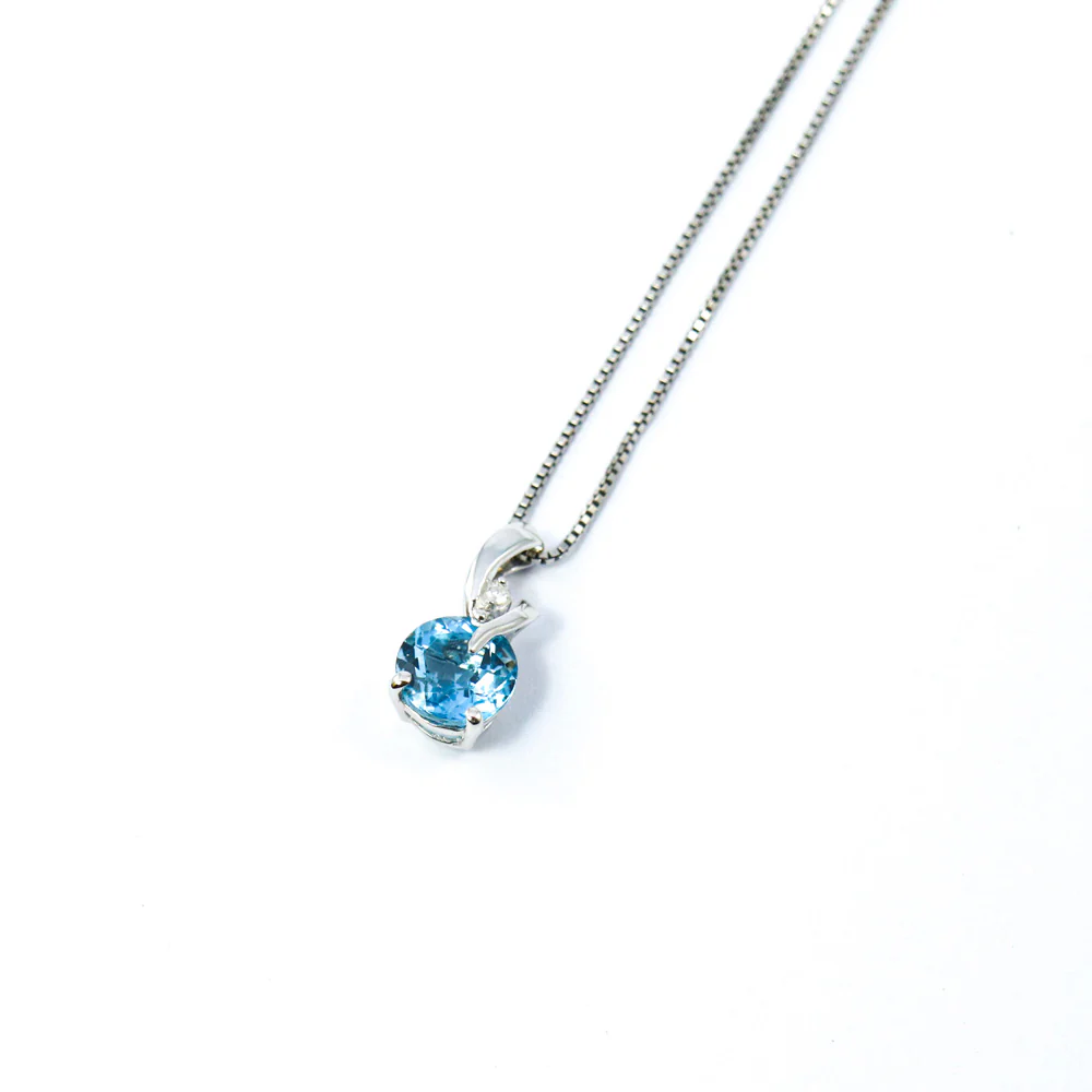 9ct White Gold Blue Topaz & Diamond Twist Pendant - Image 2
