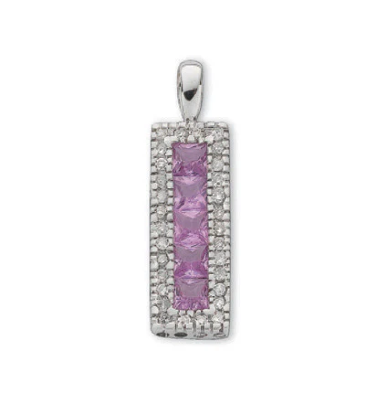 9ct White Gold Pink Sapphire & Diamond Pendant (Pendant Alone)