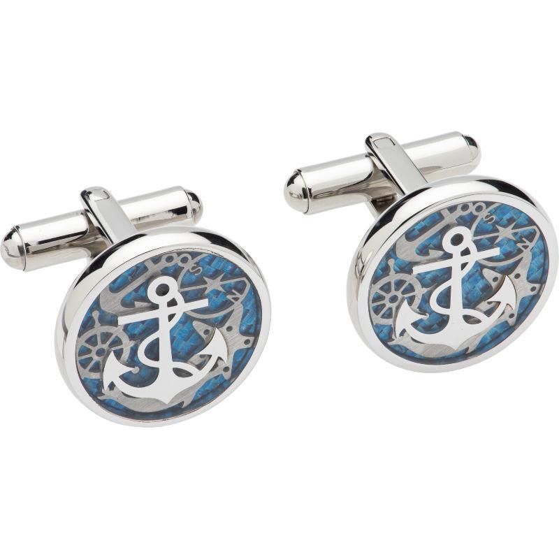 Anchor Cufflinks with Blue Enamel