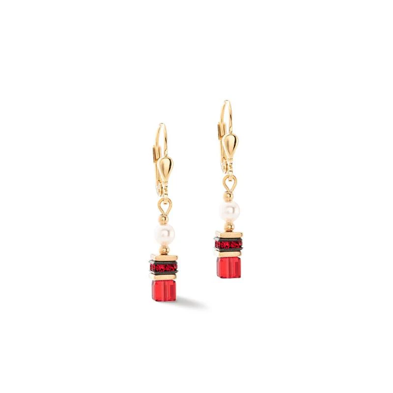 Coeur de Lion Sparkling Princess Earrings Red/Gold