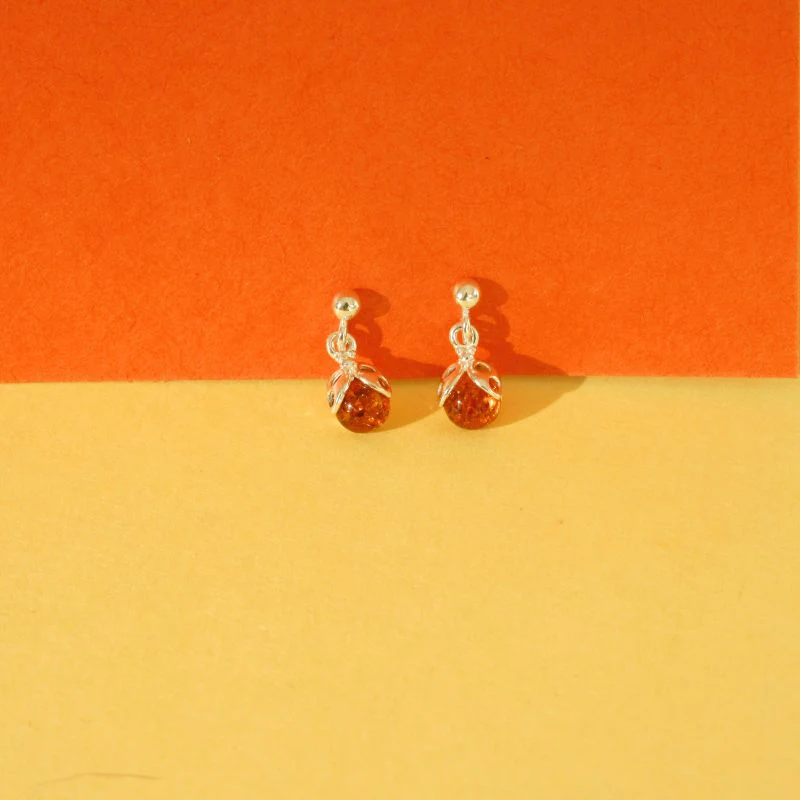 Cognac Amber Ladybird Drop Earrings - Image 3