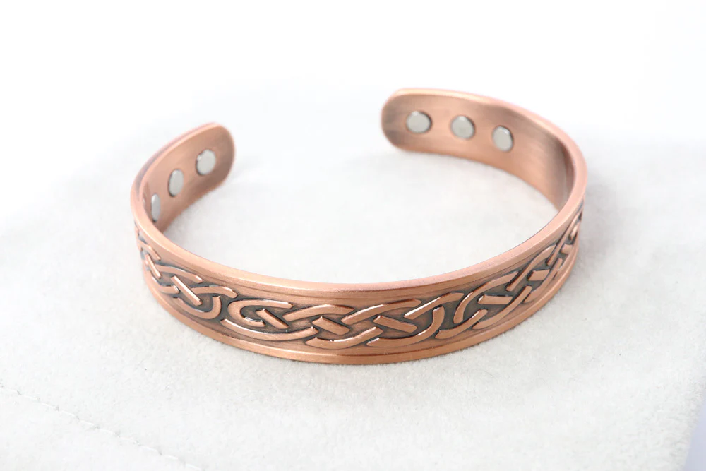 Copper Magnetic Bangle with Celtic Pattern and Six Magnets - Image 2