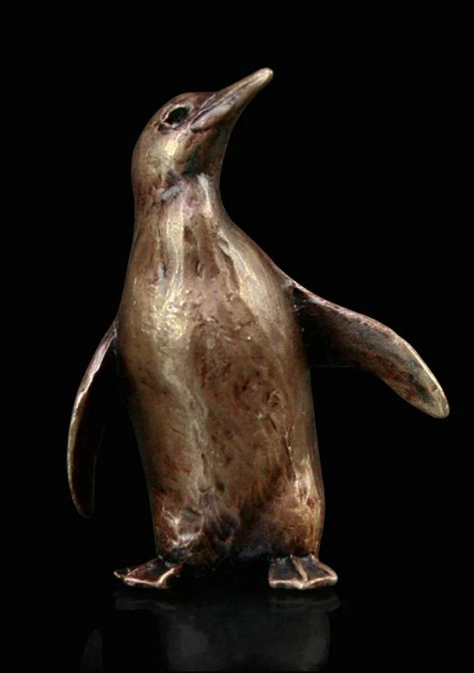 Butler and Peach Bronze Penguin Miniature Sculpture - Image 2