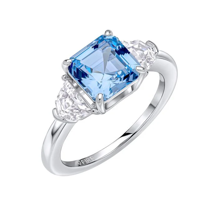 Diamonfire Aquamarine Blue Zirconia Trilogy Ring