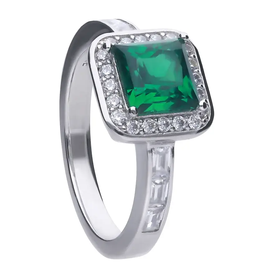 Diamonfire Emerald Green Square Pave Zirconia Ring