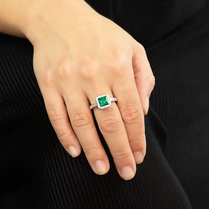 Diamonfire Emerald Green Square Pave Zirconia Ring - Image 2