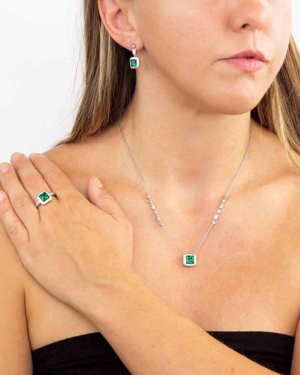 Diamonfire Emerald Green Zirconia Drop Earrings - Image 3