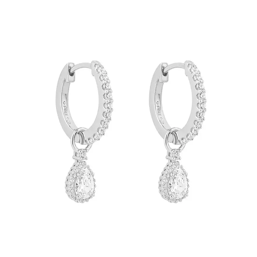 Diamonfire Zirconia Teardrop Charm Hoop Earrings