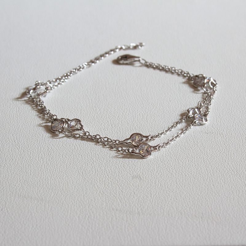 Double Stranded Silver and CZ Station Bracelet
