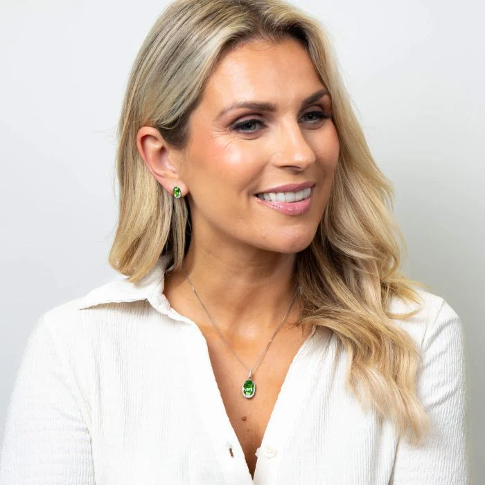 Fiorelli Oval Peridot Crystal Pendant with Cubic Zirconia Wave - Image 3