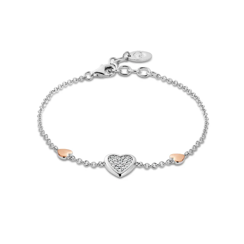 Forever Yours Sterling Silver Love Heart Bracelet with Swarovski Zirconia