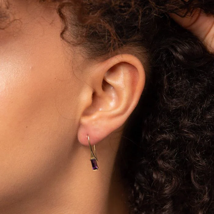 Gold Amethyst Elongated Earrings - Image 3
