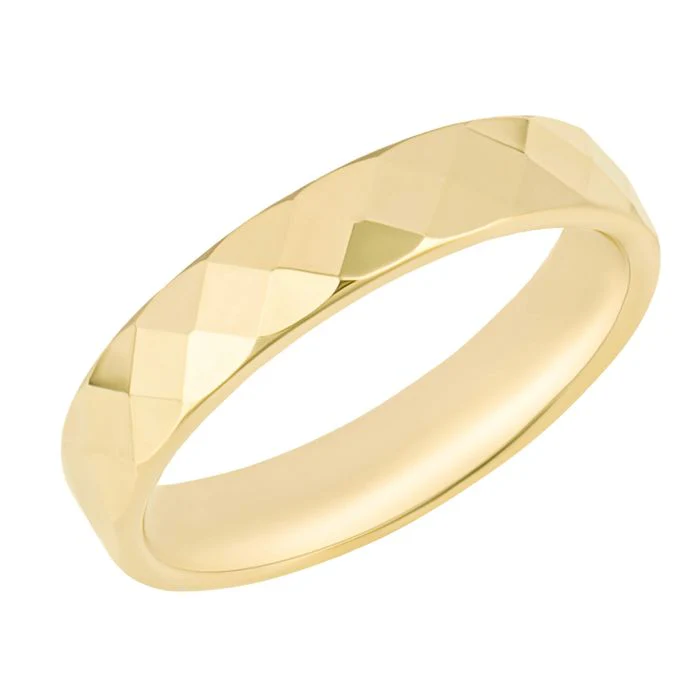 Gold Hexagonal Textured Wedding Band Ring