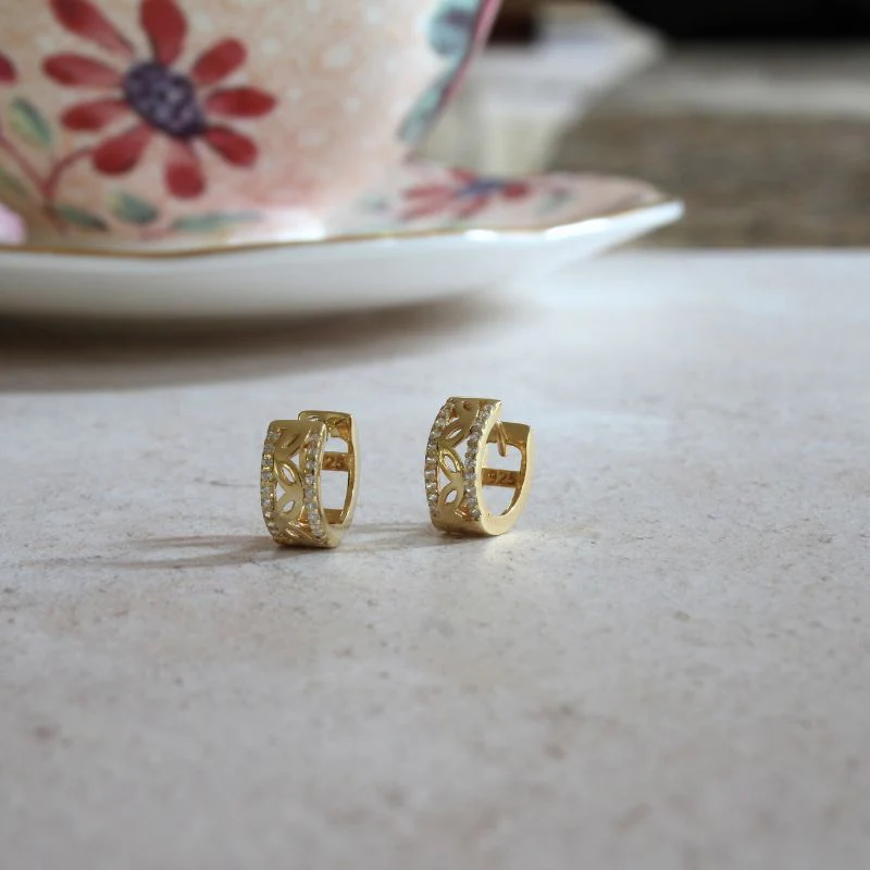 Gold on Silver Huggie Earrings with CZ-Set Edges