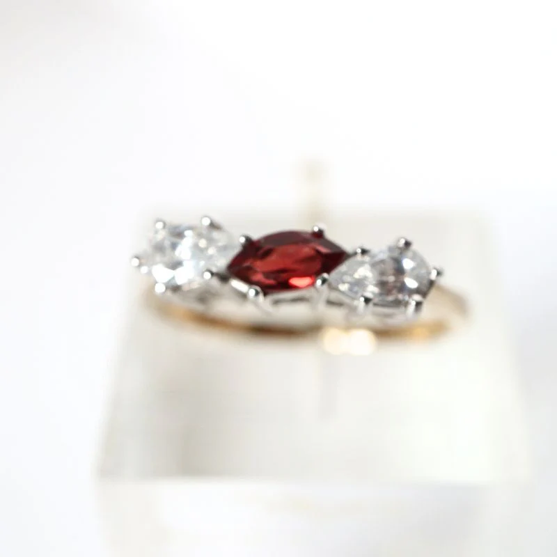 Gold Ring with Garnet and Cubic Zirconia - Image 2