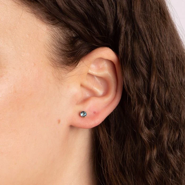 Gold Stud Earrings with Aquamarine - Image 2
