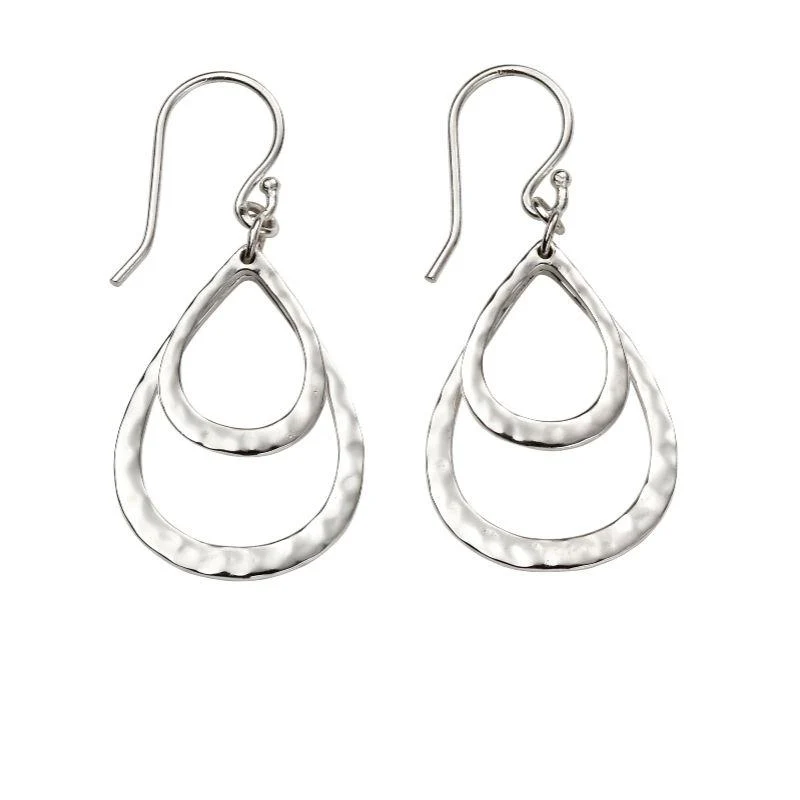 Hammered Silver Double Teardrop Earrings