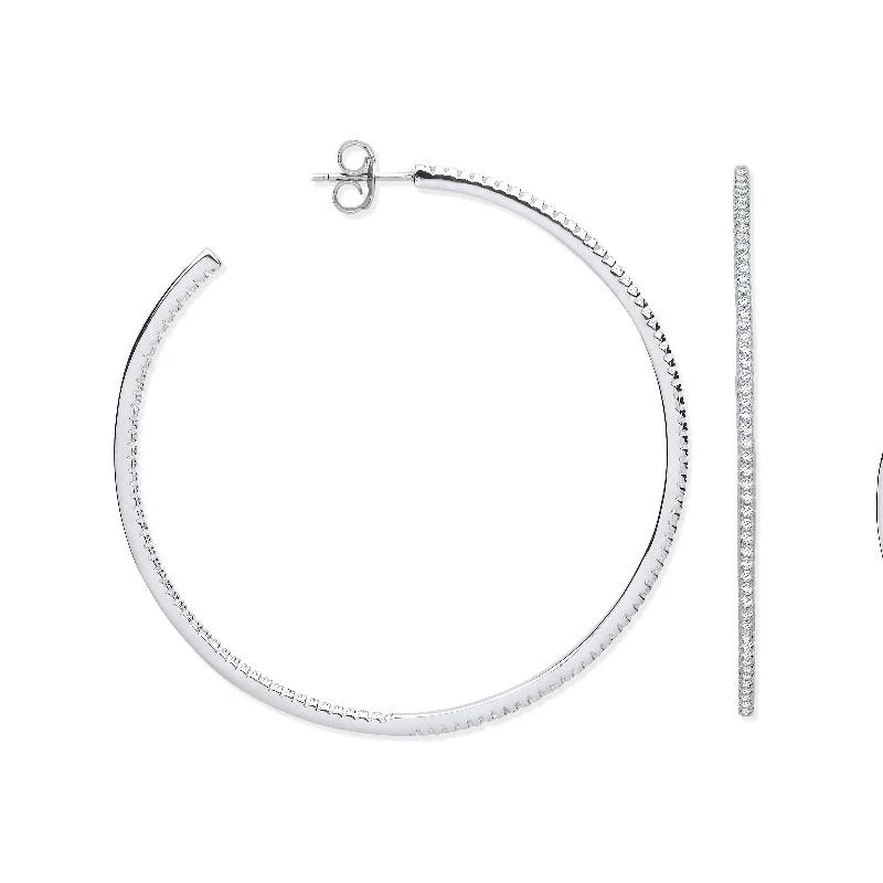 Large Silver and CZ Hoop Earrings