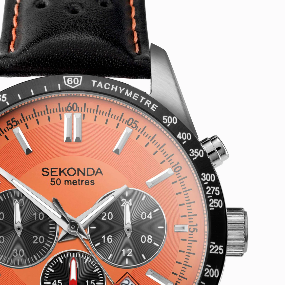 Men's Sekonda Velocity Chronograph Watch Orange Dial Black Strap 30020 - Image 3