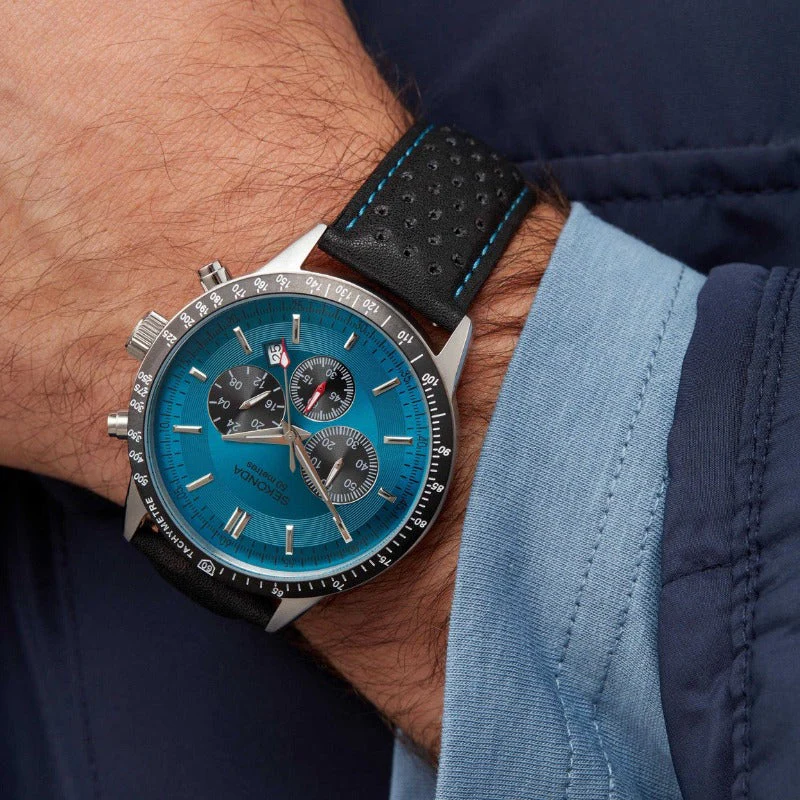 Men's Sekonda Velocity Chronograph Watch Turquoise Black - Image 4