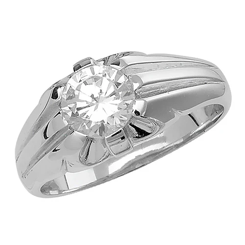 Men's Silver Single Stone Set CZ Ring