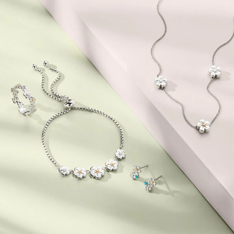 Nature's Wonder Sterling Silver Forget-Me-Not Cluster Stud Earrings with Swiss Blue Topaz - Image 3