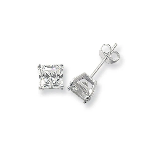 Silver 6 mm Square (Princess) CZ Stud Earrings