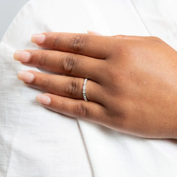 Silver Baguette Cut Half Eternity Ring - Image 2