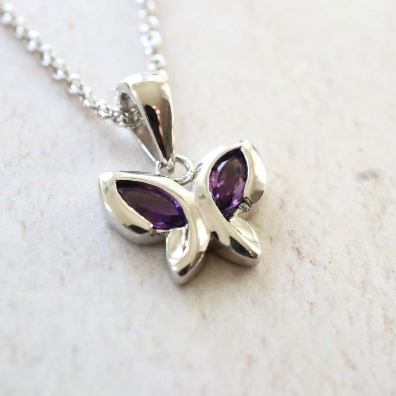 Silver Butterfly Pendant with Amethyst Wings - Image 5