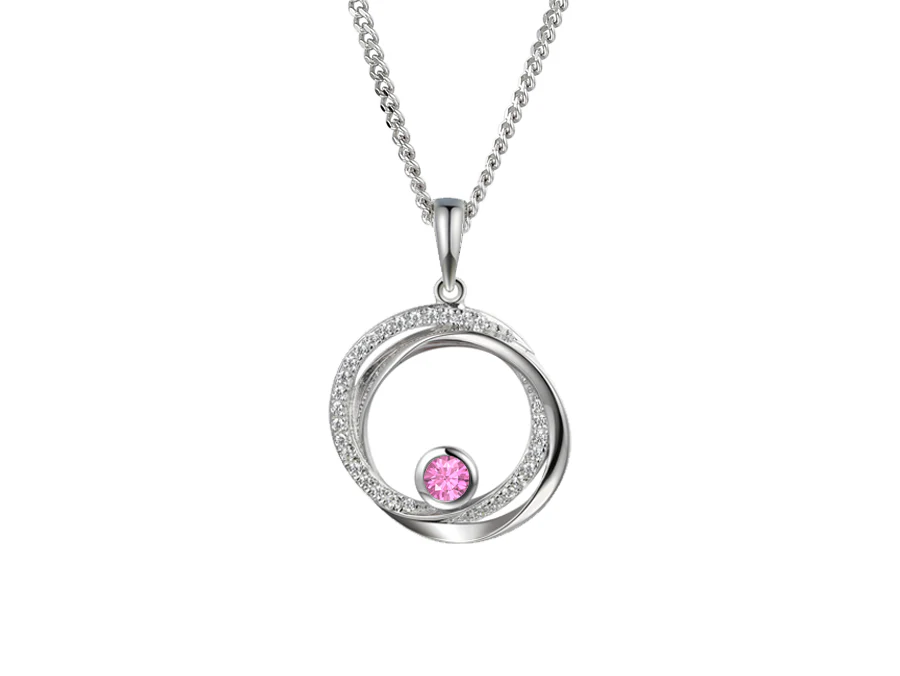 Silver Circles Pendant with Pink Sapphire and Cubic Zirconia