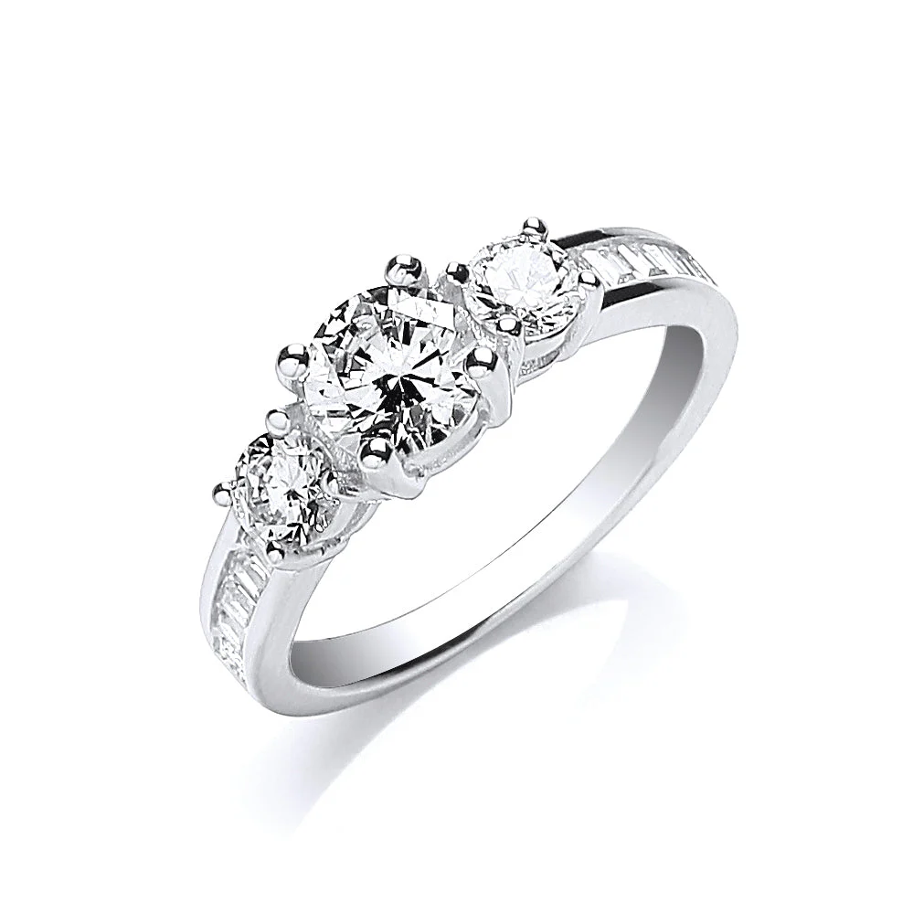 Silver Cubic Zirconia Trilogy Ring