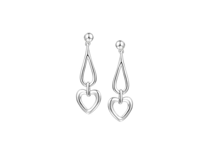 Silver Decorative Heart Drop Earrings