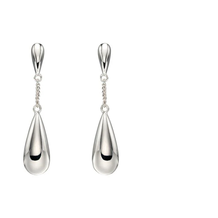 Silver Double Teardrop Chain Drop Earrings