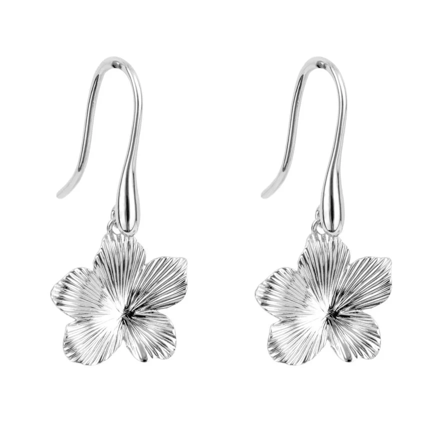 Silver Floral Drop Hook Earrings