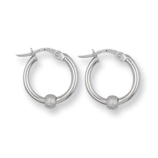 White Gold Glitter Ball Hoop Earrings