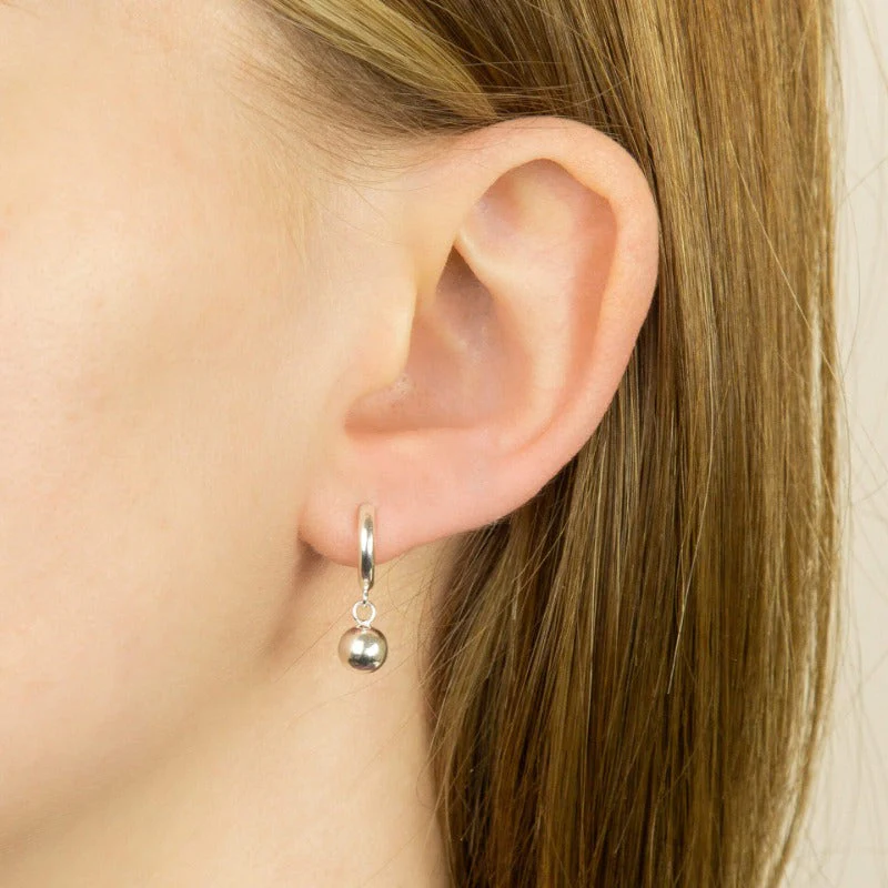 Silver Hoop Earrings with Ball Charm - Image 2