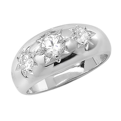 Silver Men's Three-Stone CZ Ring