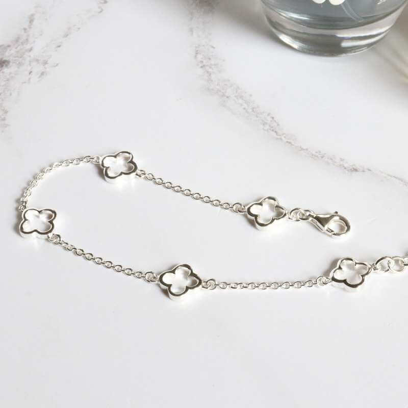 Silver Open Four Leaf Clover Bracelet
