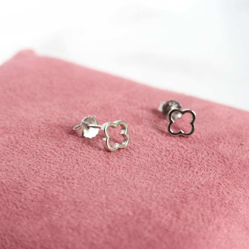 Silver Open Four Leaf Clover Stud Earrings