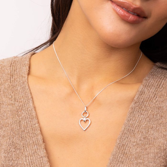 Silver Open Heart Drop Pendant - Image 2